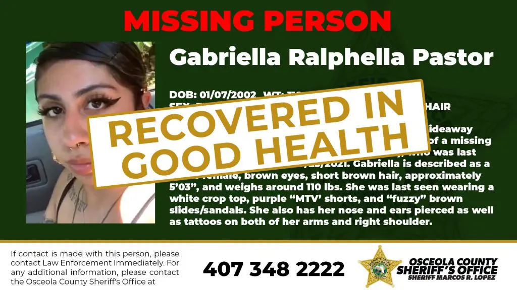 Gabriella Recovered in Good Health