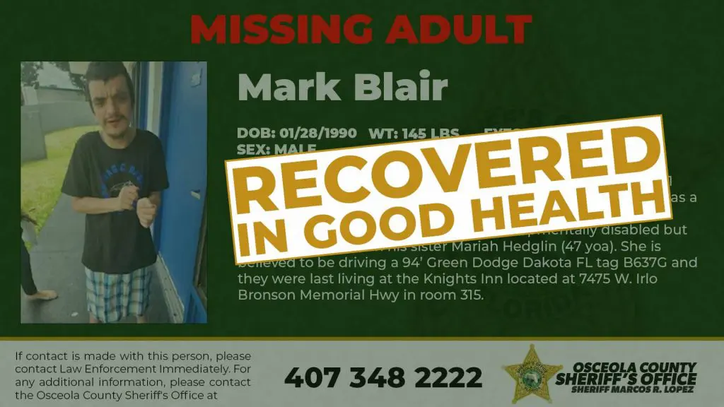 Mark Blair has been Found in Good Health