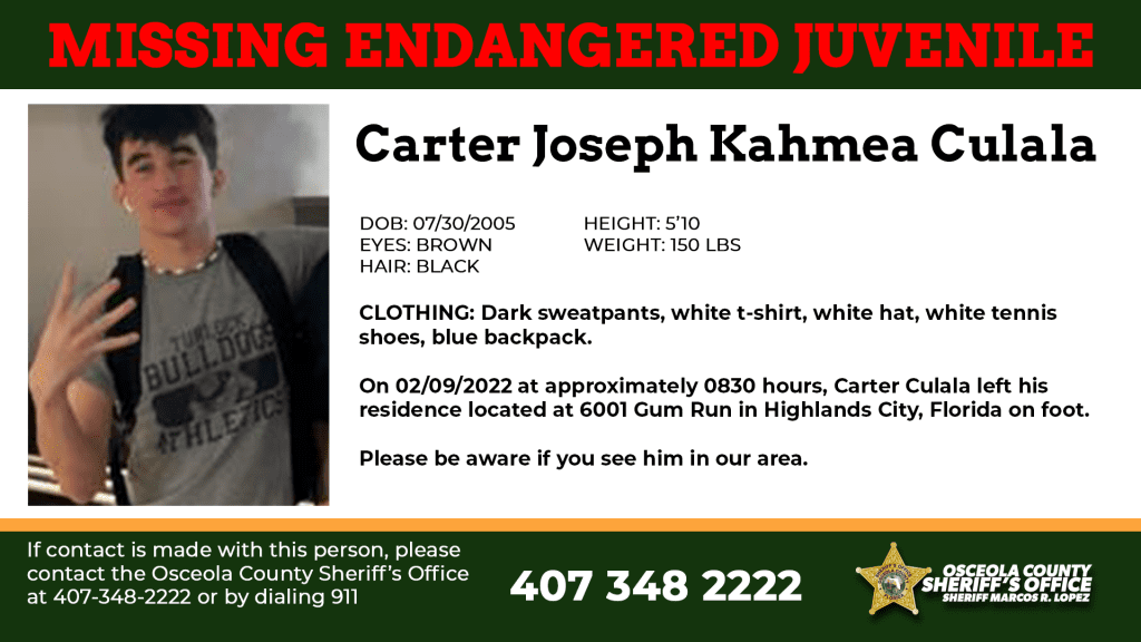 Missing Juvenile - Carter Joseph Kahmea Culala