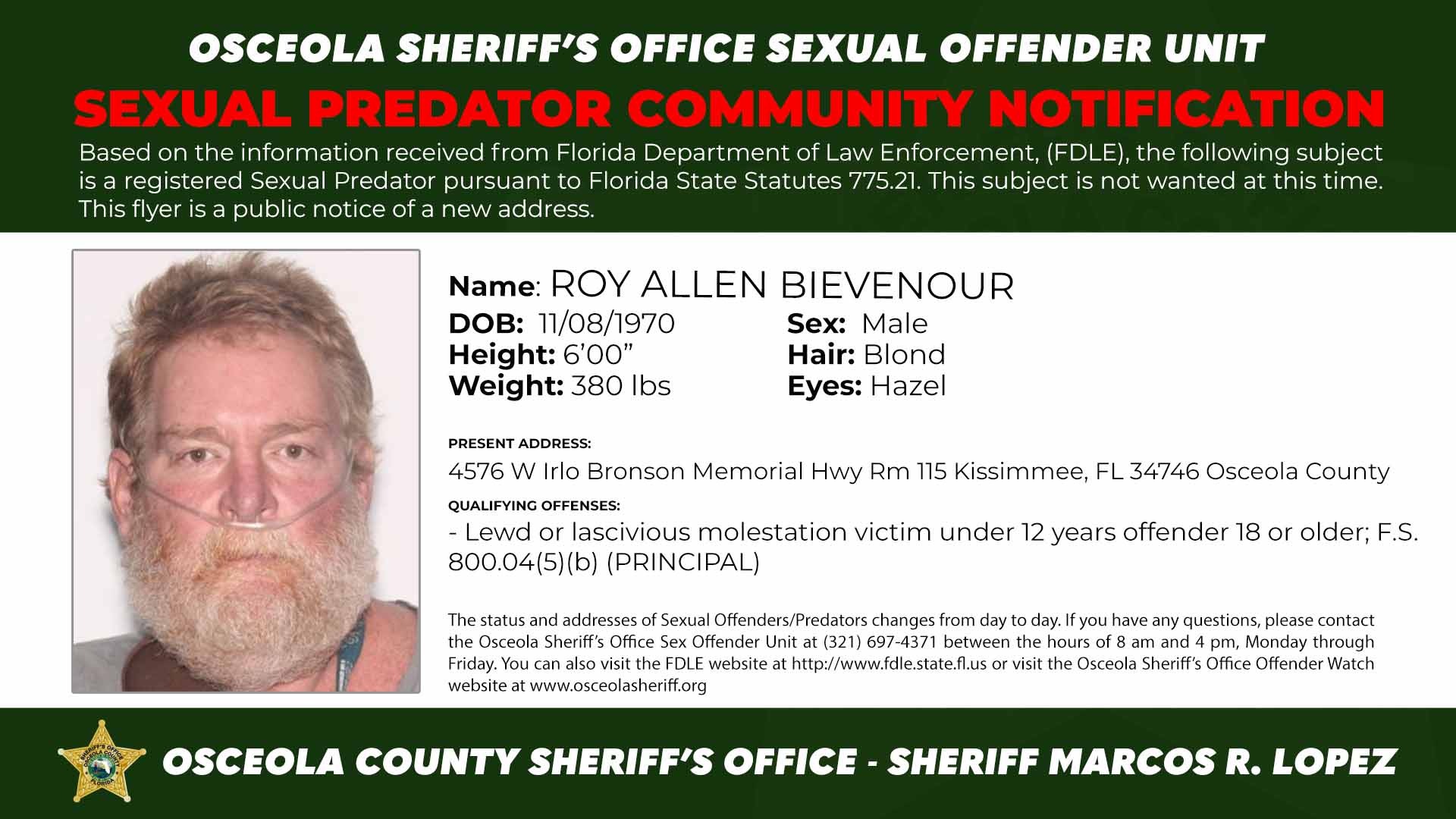 Roy Allen Bievenour - Sexual Predator