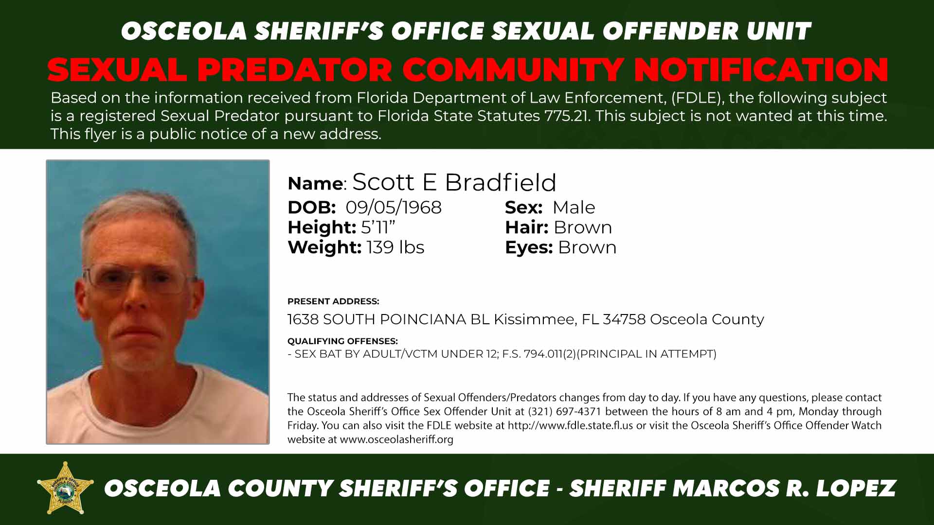 Scott E Bradfield - Sexual Predator Notification