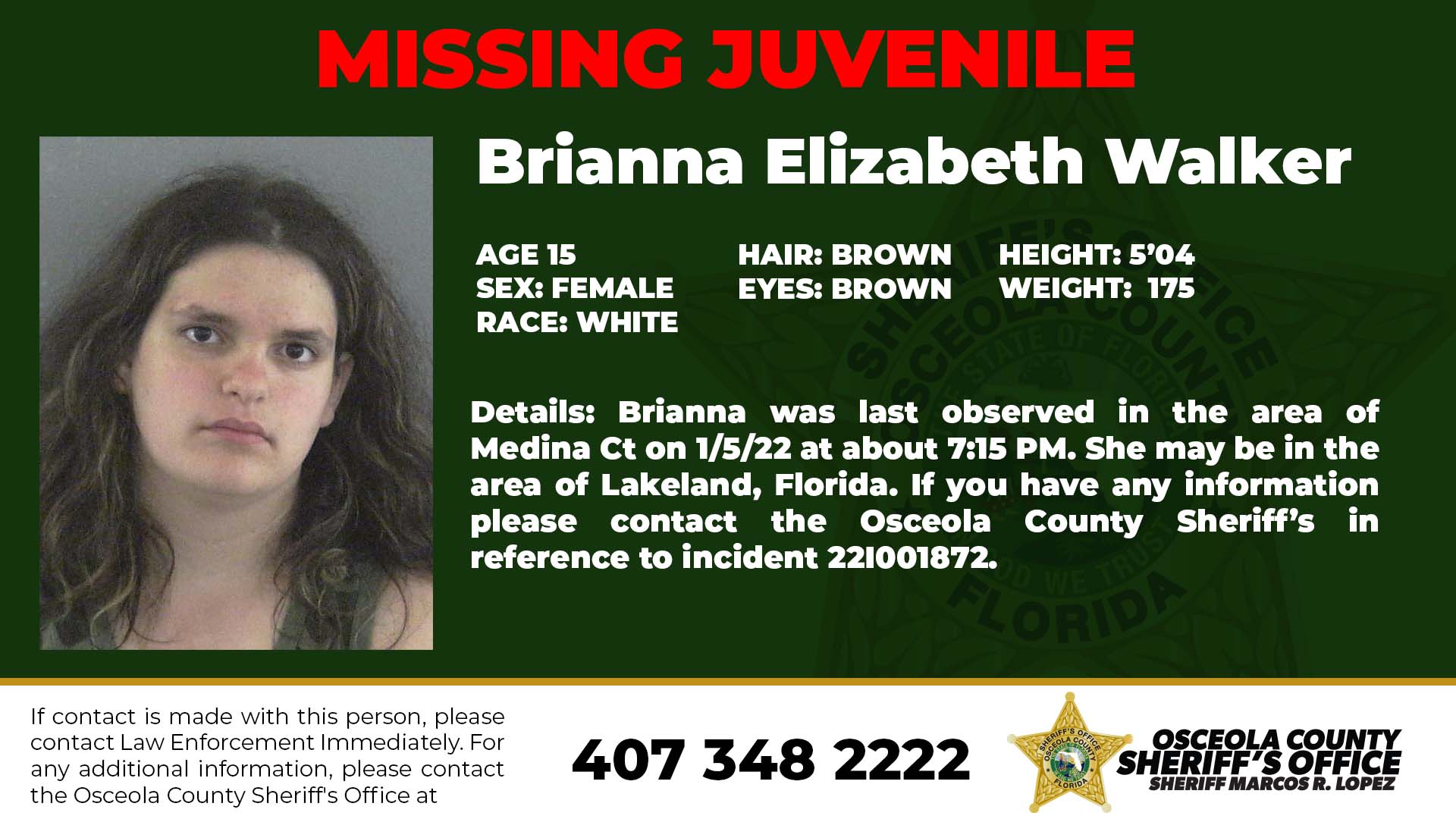 Missing Juvenile - Brianna Elizabeth Walker